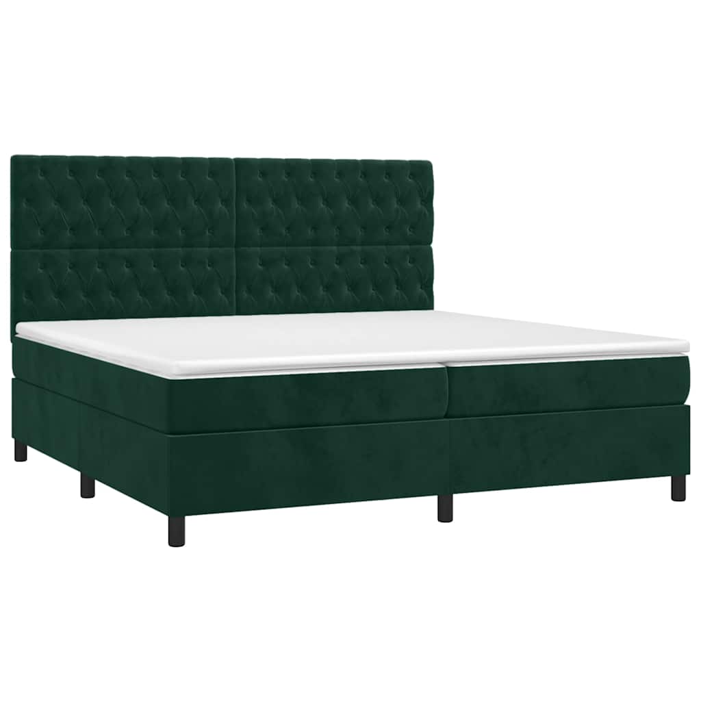 vidaXL Κρεβάτι Boxspring με Στρώμα & LED Σκ. Πράσινο 200x200εκ Βελούδο