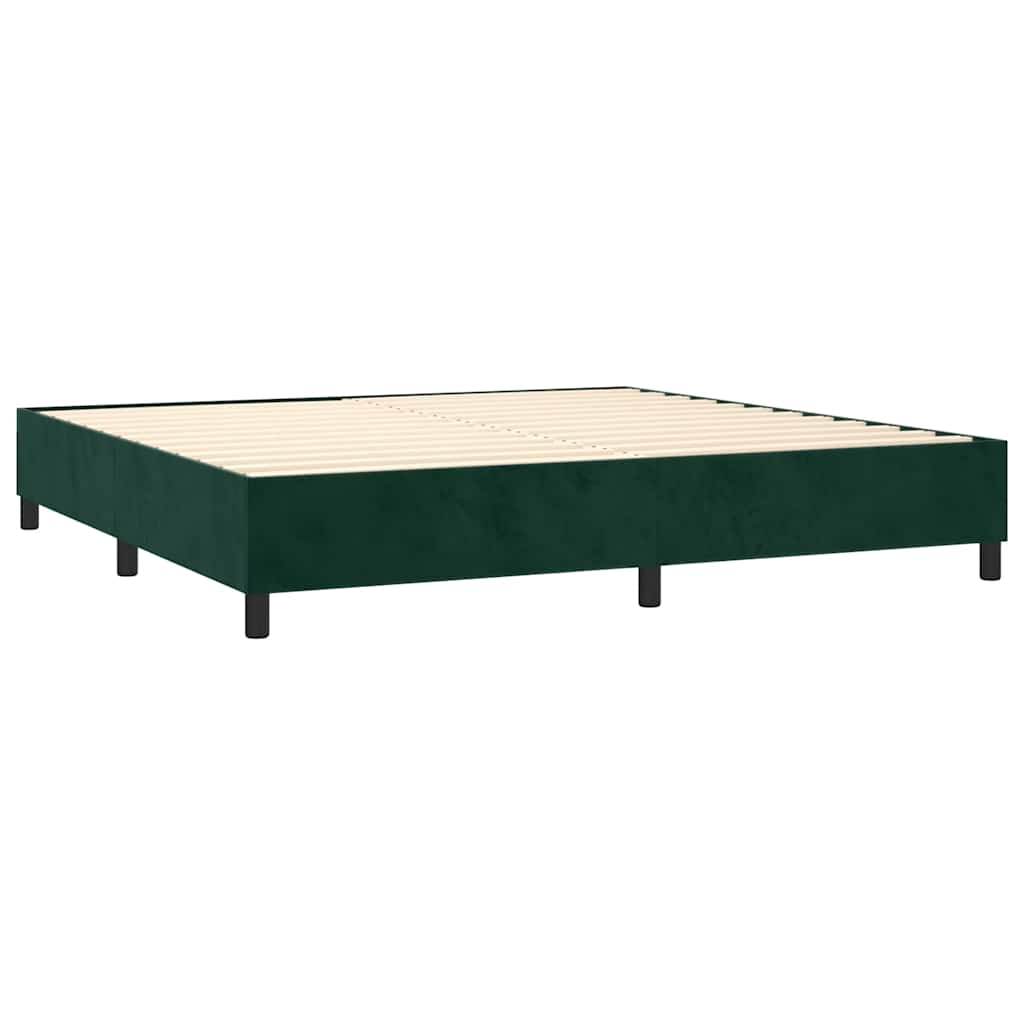 vidaXL Κρεβάτι Boxspring με Στρώμα & LED Σκ. Πράσινο 200x200εκ Βελούδο