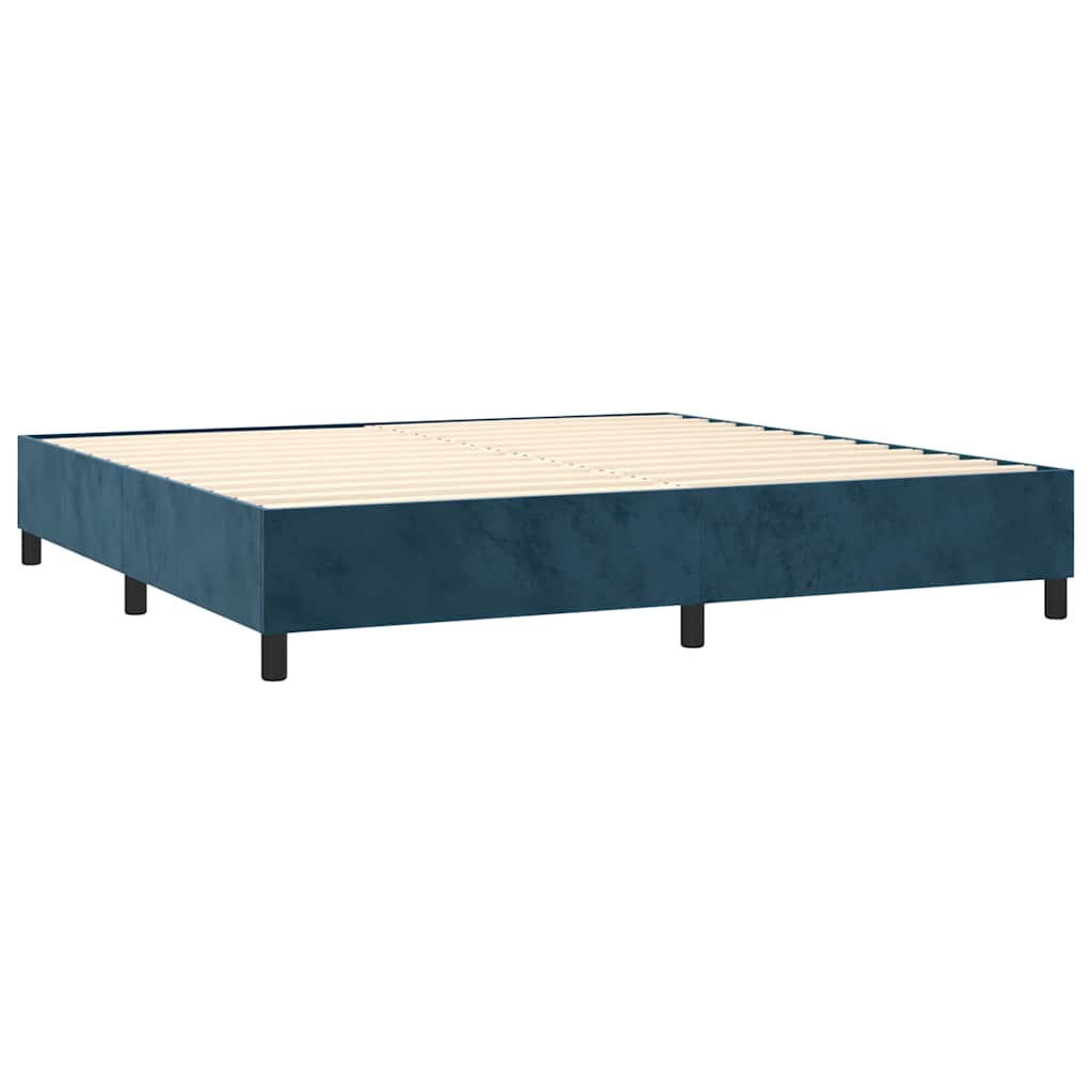 vidaXL Κρεβάτι Boxspring με Στρώμα & LED Σκ. Μπλε 200x200εκ. Βελούδινο