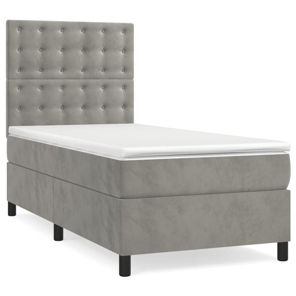 vidaXL Κρεβάτι Boxspring με Στρώμα & LED Αν.Γκρι 80x200 εκ. Βελούδινο