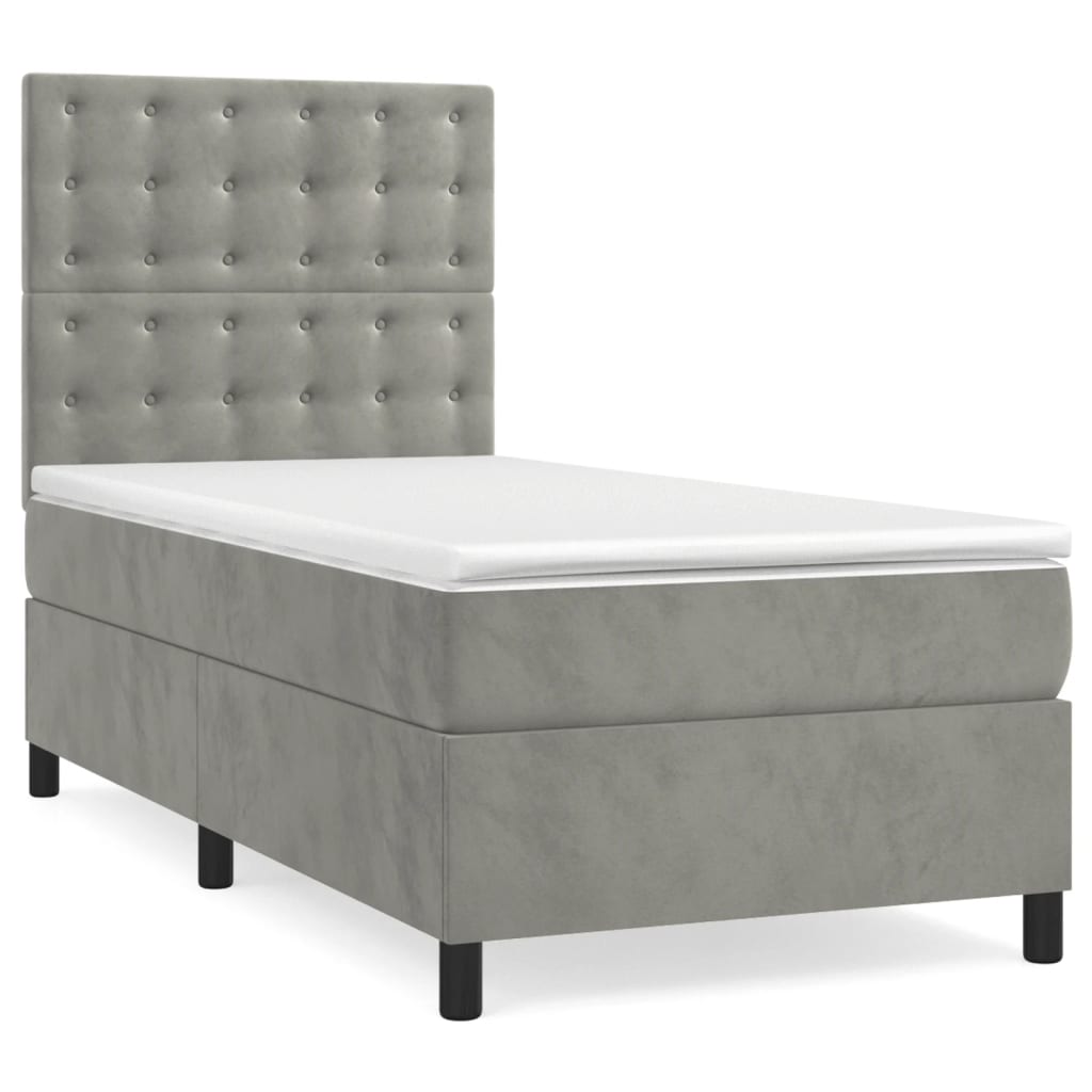 vidaXL Κρεβάτι Boxspring με Στρώμα & LED Αν.Γκρι 90x190 εκ. Βελούδινο