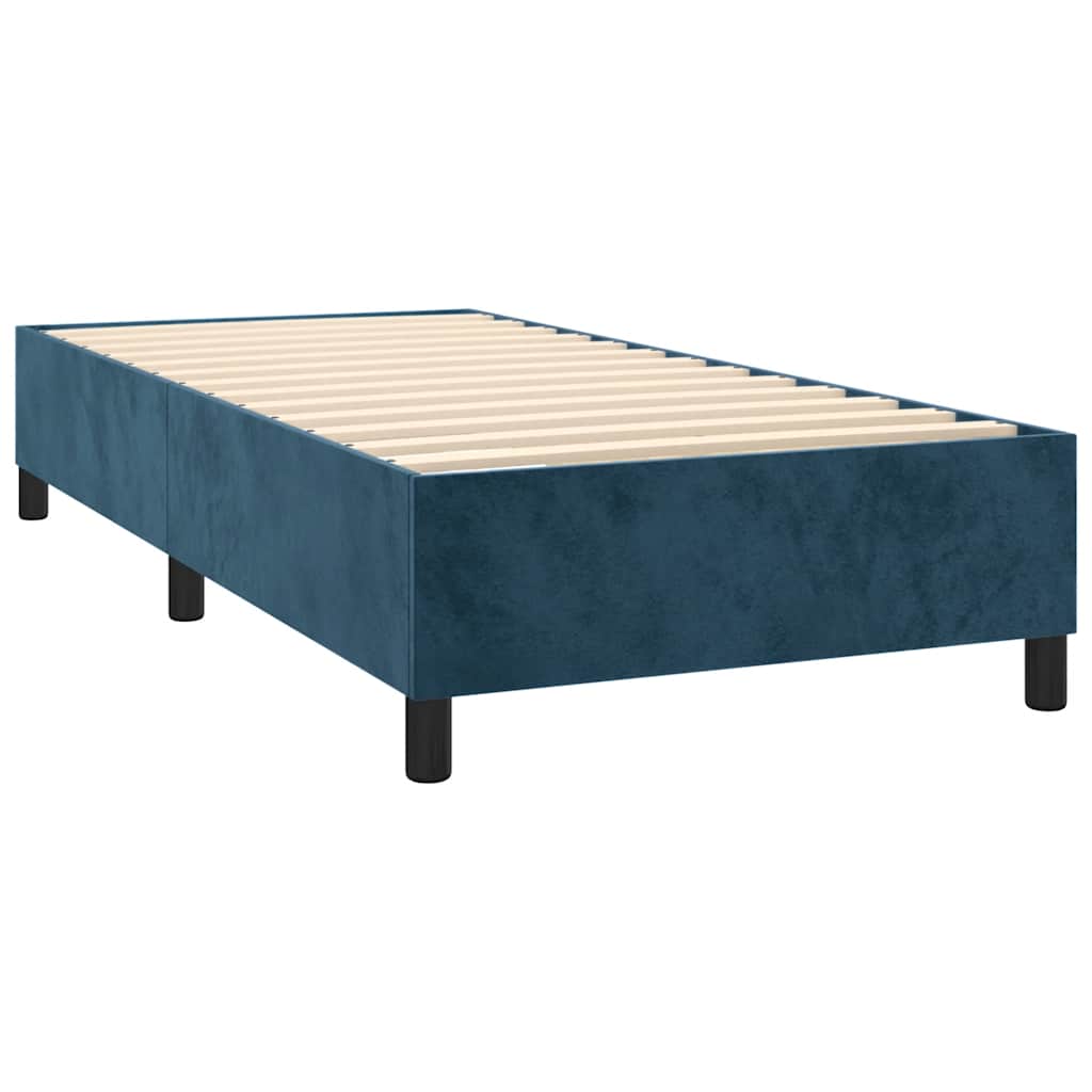 vidaXL Κρεβάτι Boxspring με Στρώμα & LED Σκ. Μπλε 90x190 εκ. Βελούδινο