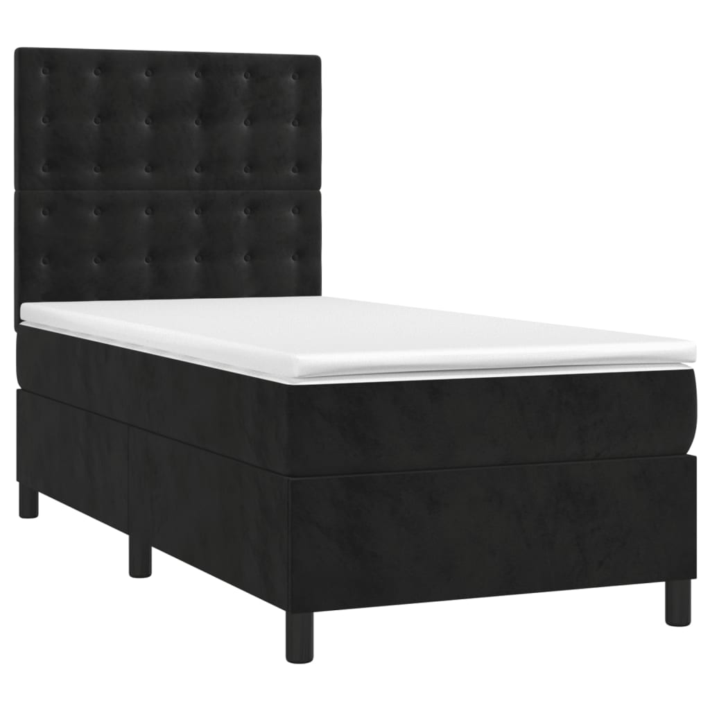 vidaXL Κρεβάτι Boxspring με Στρώμα & LED Μαύρο 90x200 εκ. Βελούδινο
