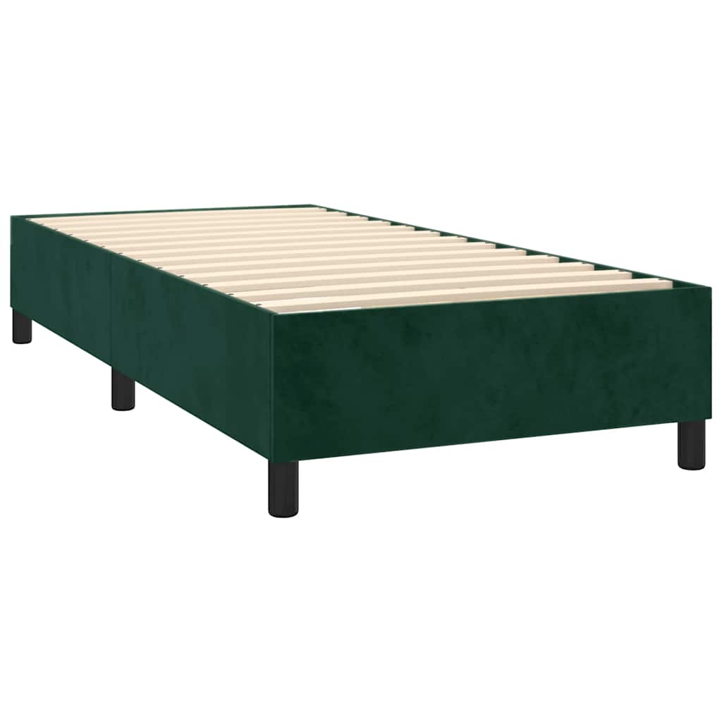 vidaXL Κρεβάτι Boxspring με Στρώμα & LED Σκ. Πράσινο 90x200 εκ Βελούδο