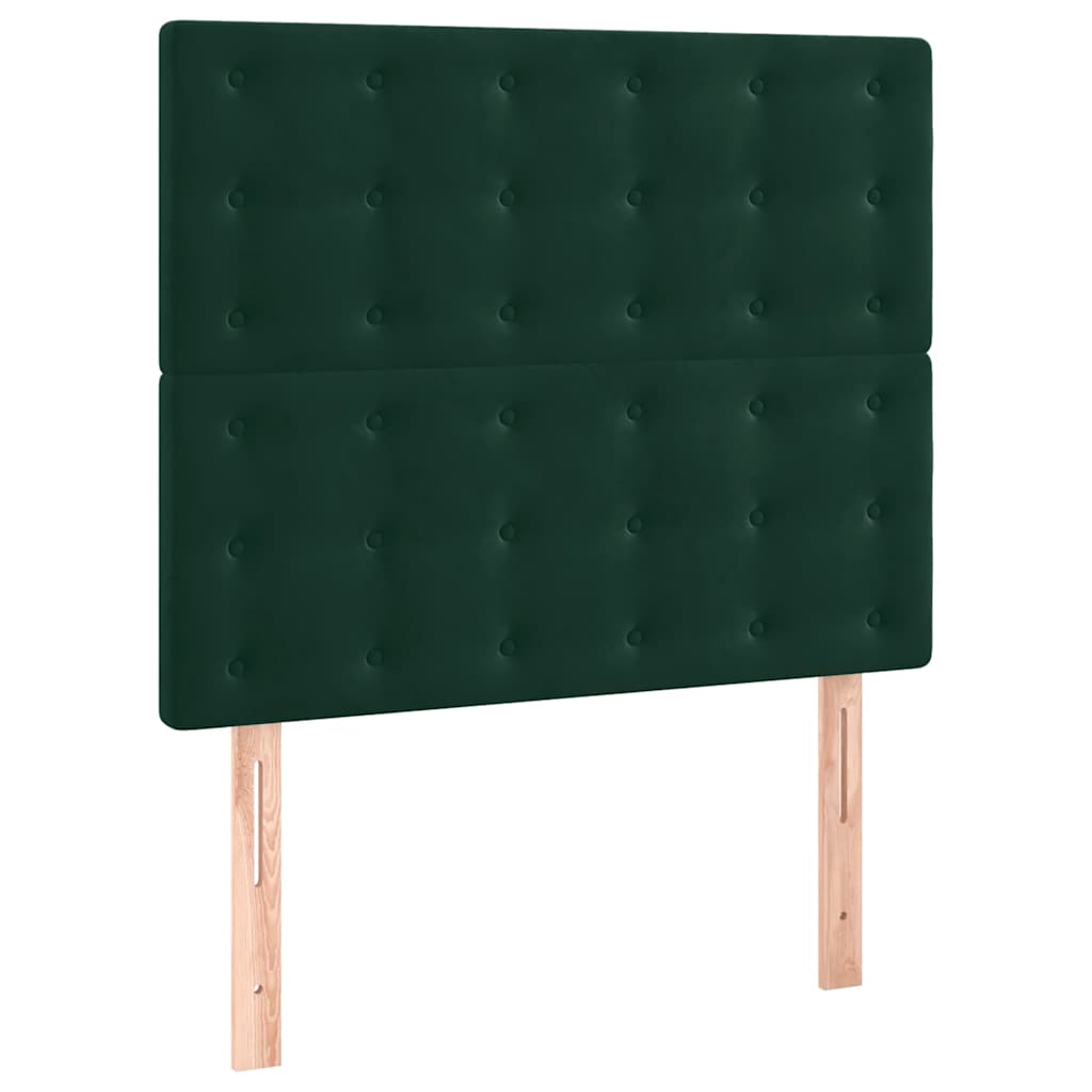 vidaXL Κρεβάτι Boxspring με Στρώμα & LED Σκ. Πράσινο 90x200 εκ Βελούδο