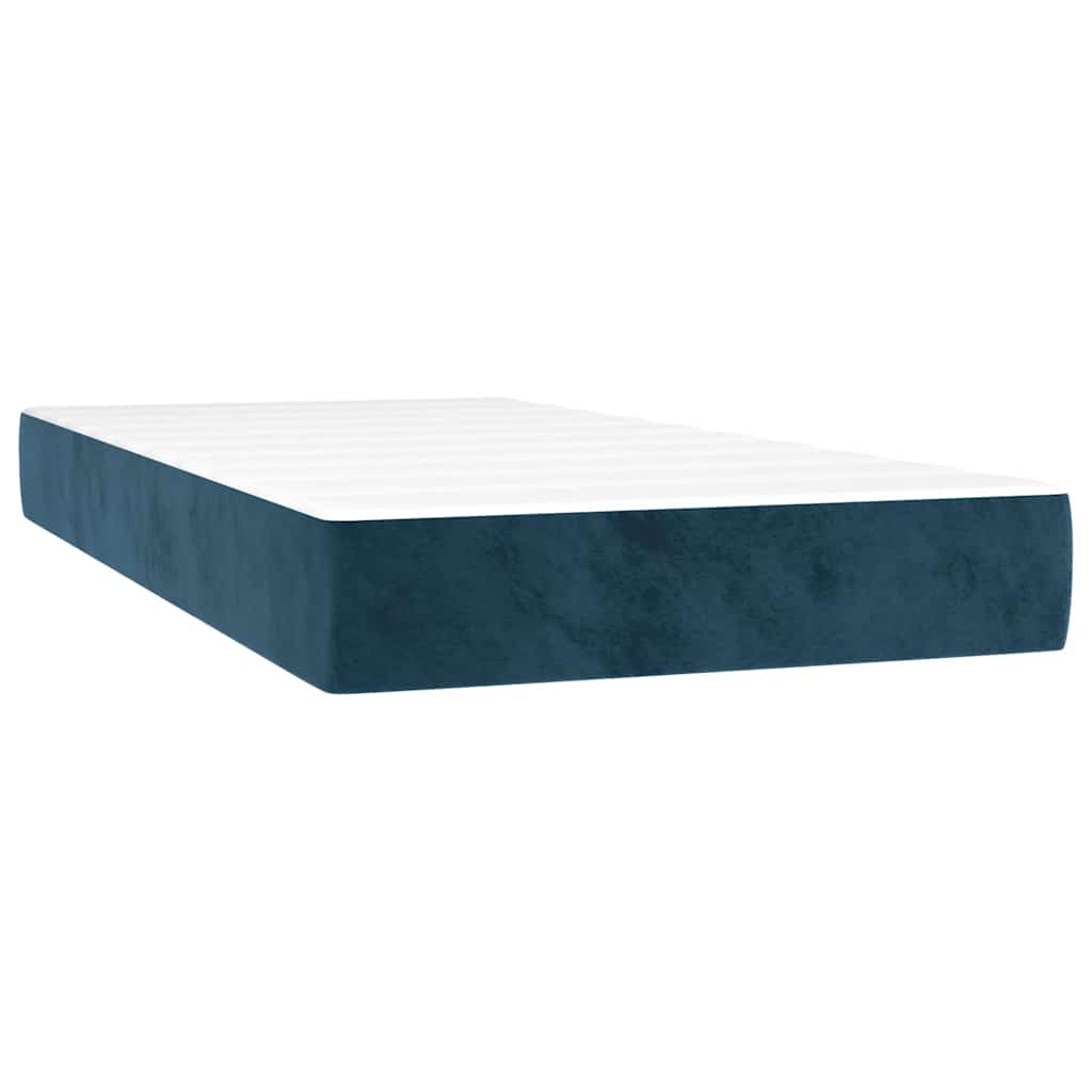 vidaXL Κρεβάτι Boxspring με Στρώμα & LED Σκ. Μπλε 90x200 εκ. Βελούδινο