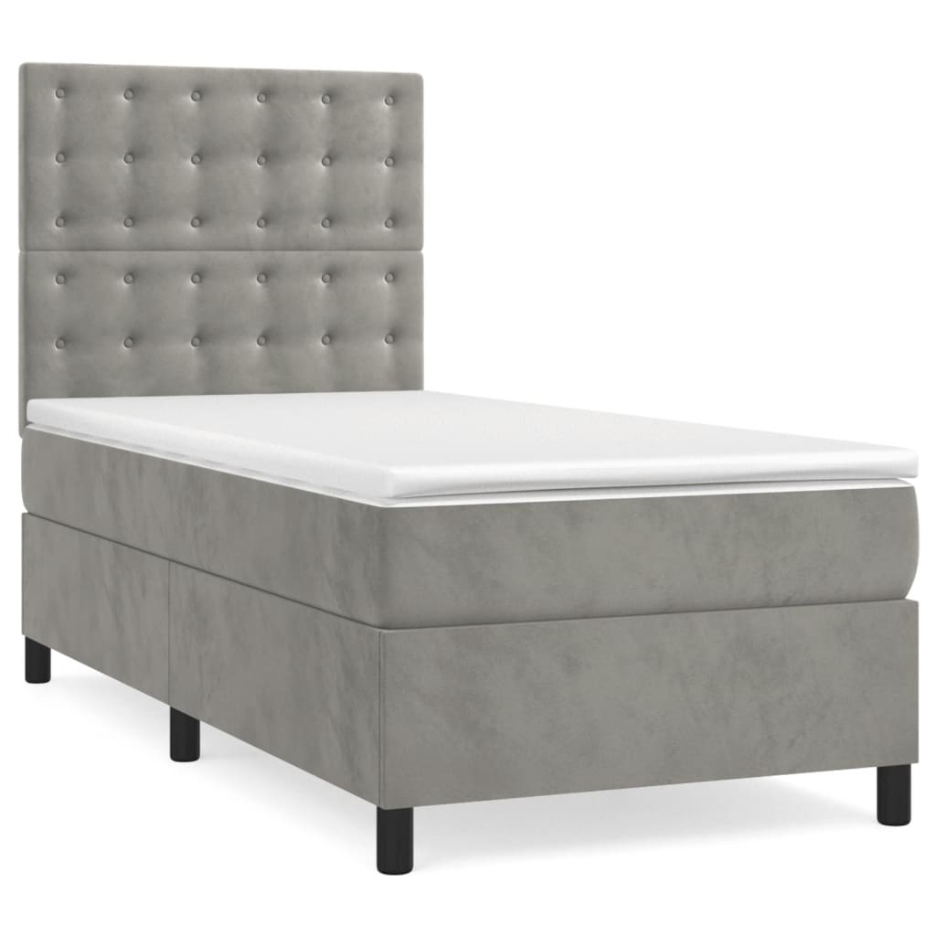 vidaXL Κρεβάτι Boxspring με Στρώμα & LED Αν.Γκρι 100x200 εκ. Βελούδινο