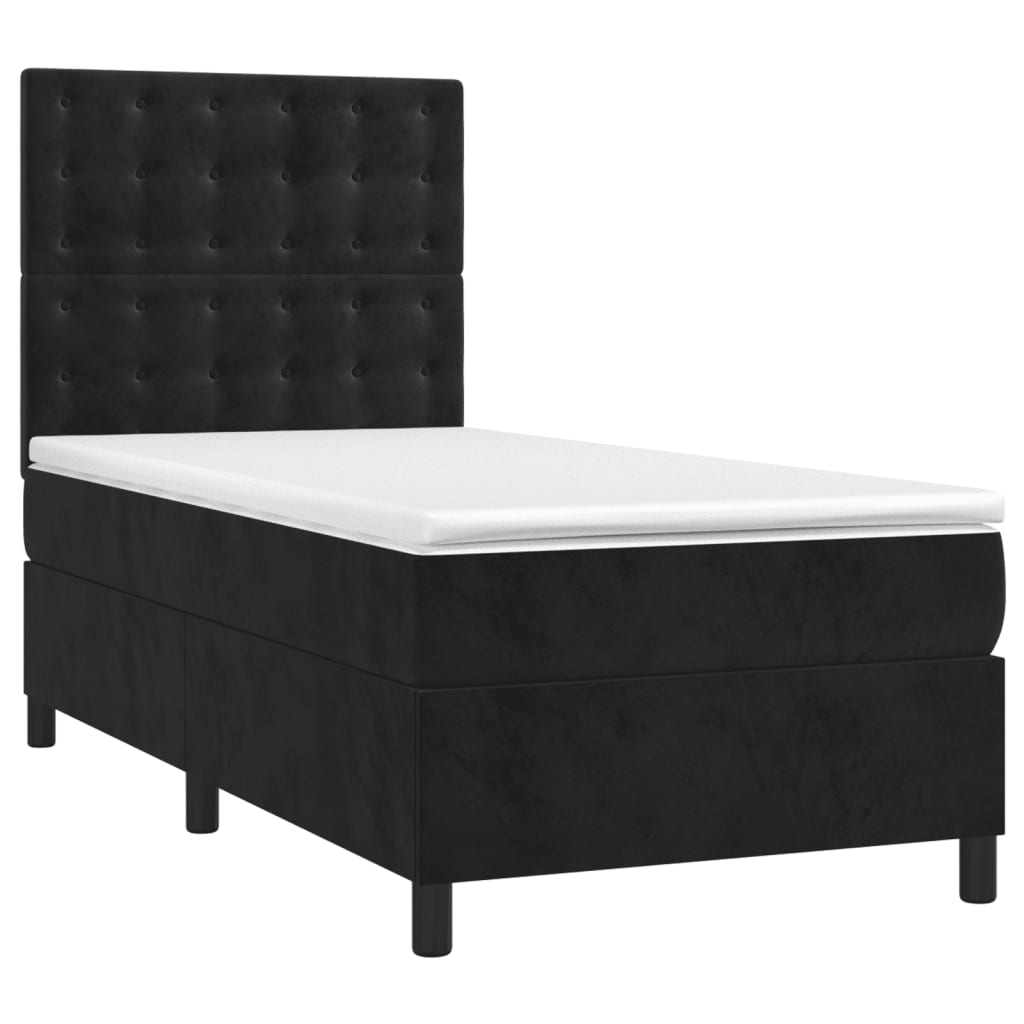 vidaXL Κρεβάτι Boxspring με Στρώμα & LED Μαύρο 100x200 εκ. Βελούδινο