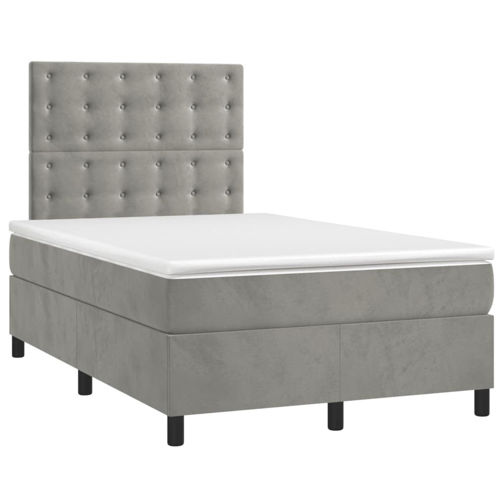 vidaXL Κρεβάτι Boxspring με Στρώμα & LED Αν.Γκρι 120x200 εκ. Βελούδινο