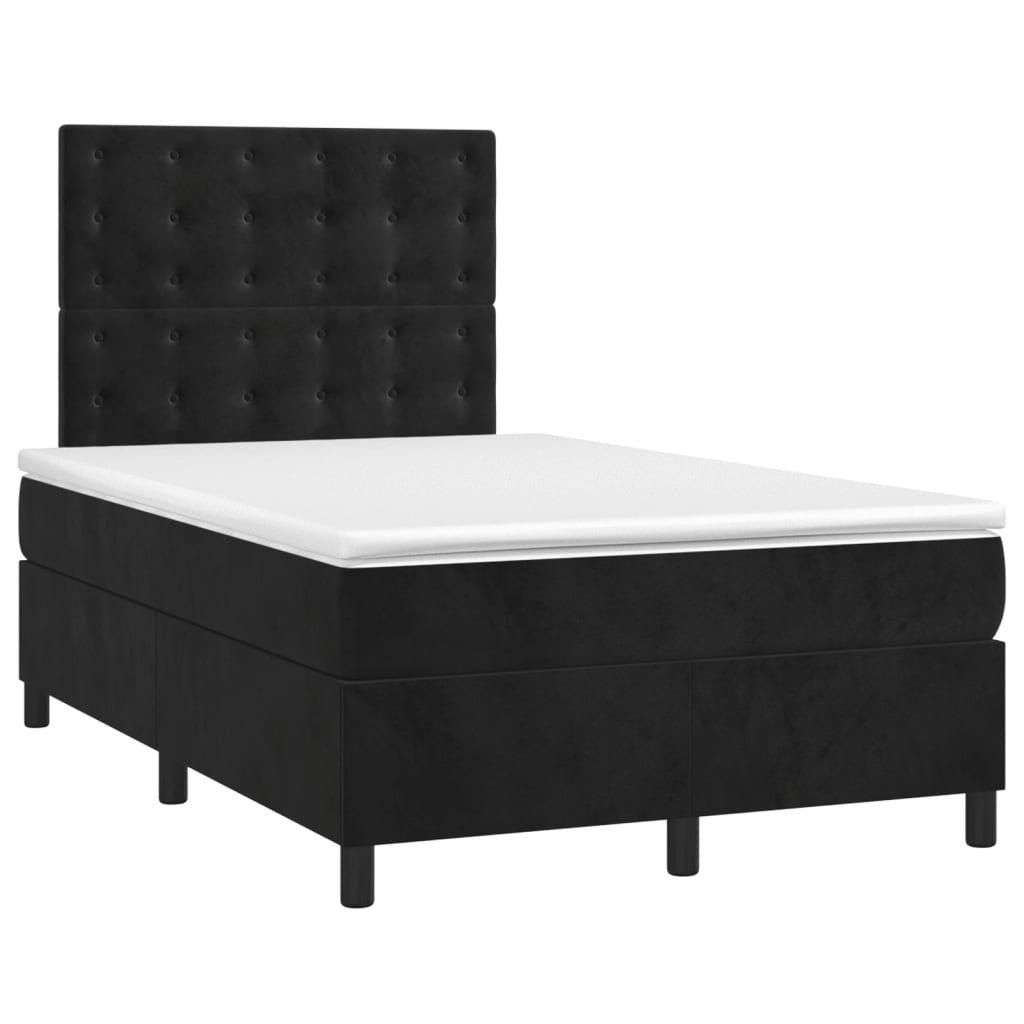 vidaXL Κρεβάτι Boxspring με Στρώμα & LED Μαύρο 120x200 εκ. Βελούδινο