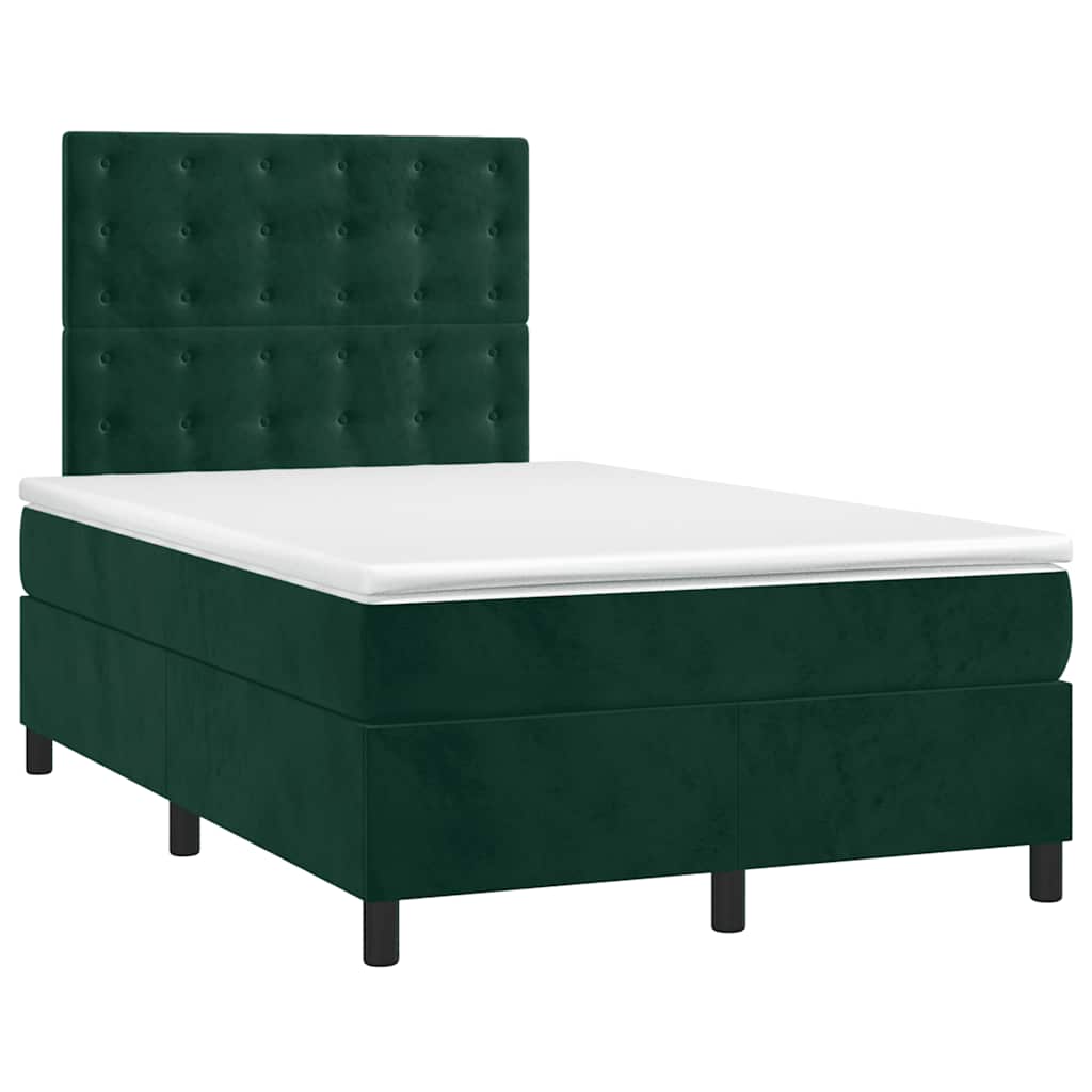 vidaXL Κρεβάτι Boxspring με Στρώμα & LED Σκ. Πράσινο 120x200εκ Βελούδο