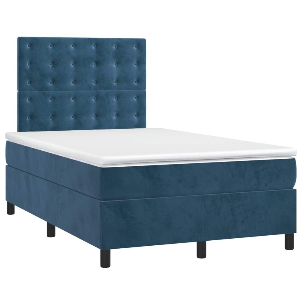 vidaXL Κρεβάτι Boxspring με Στρώμα & LED Σκ. Μπλε 120x200εκ. Βελούδινο