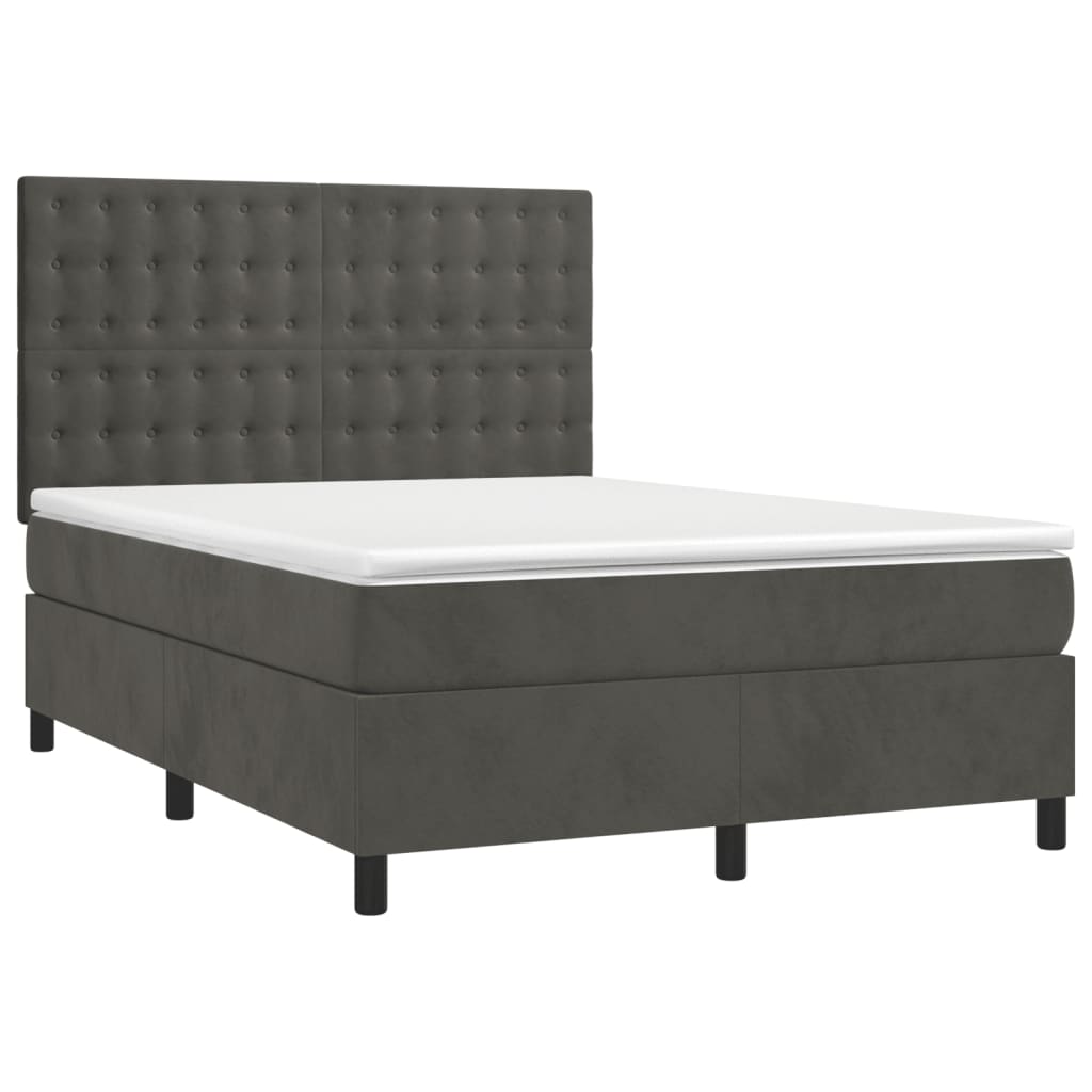 vidaXL Κρεβάτι Boxspring με Στρώμα & LED Σκ. Γκρι 140x190εκ. Βελούδινο