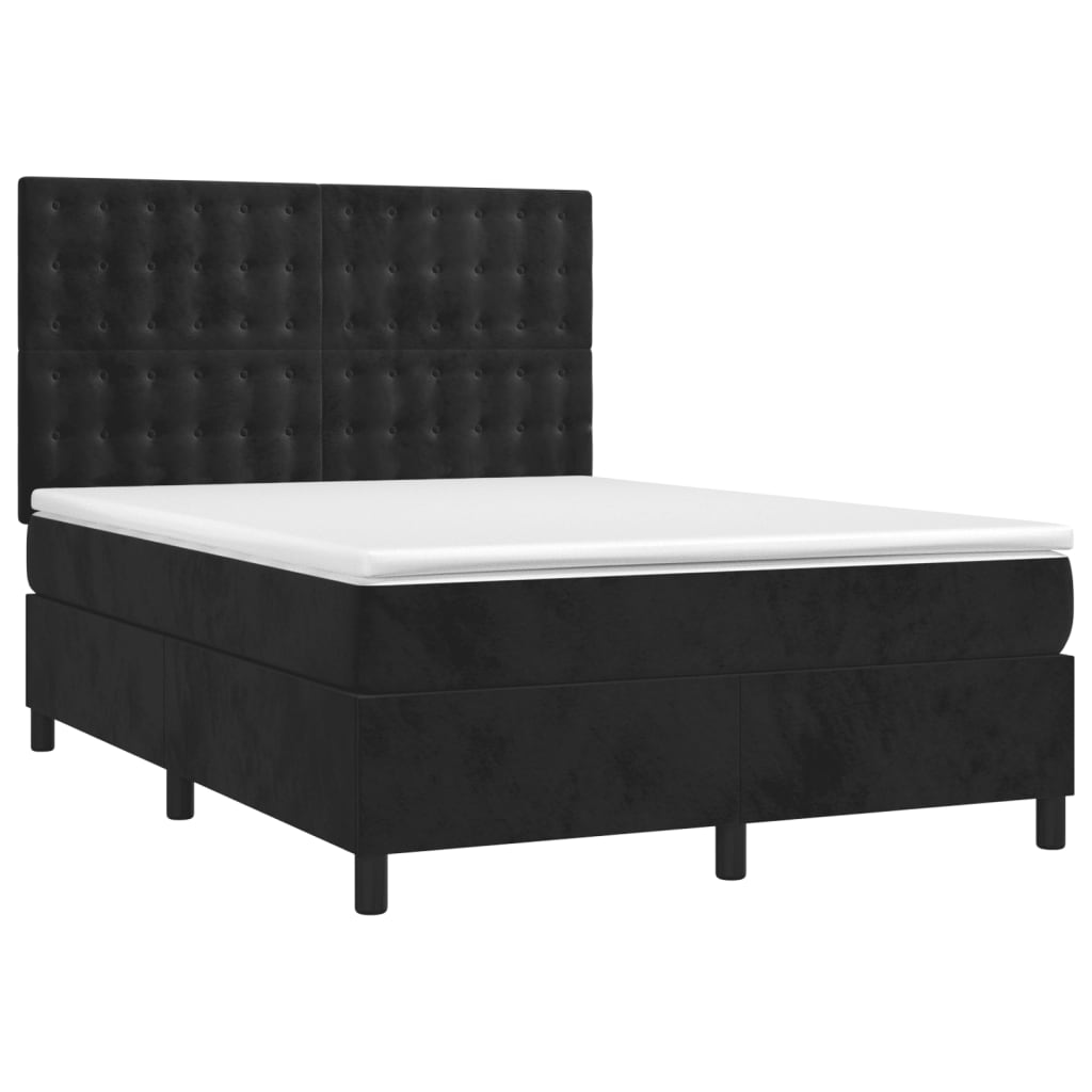 vidaXL Κρεβάτι Boxspring με Στρώμα & LED Μαύρο 140x190 εκ. Βελούδινο