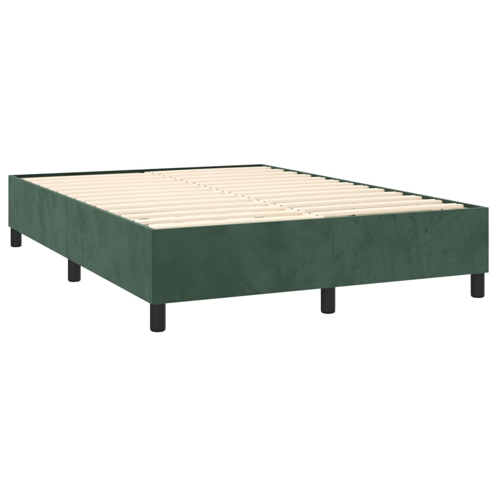 vidaXL Κρεβάτι Boxspring με Στρώμα & LED Σκ. Πράσινο 140x190εκ Βελούδο