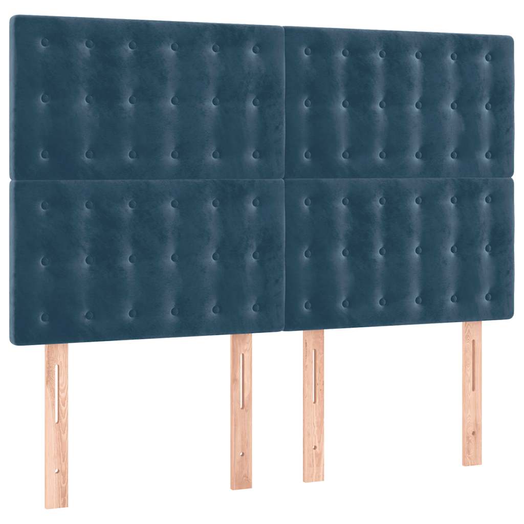 vidaXL Κρεβάτι Boxspring με Στρώμα & LED Σκ. Μπλε 140x190εκ. Βελούδινο