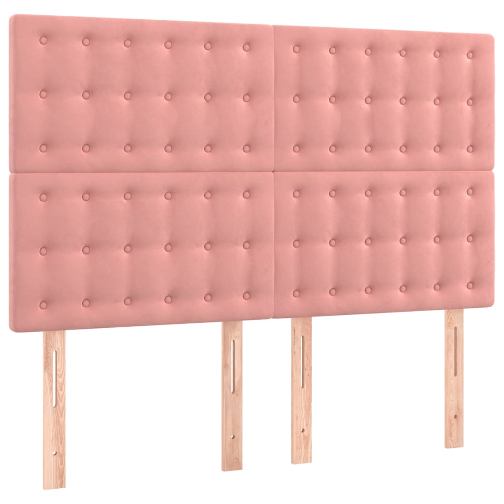vidaXL Κρεβάτι Boxspring με Στρώμα & LED Ροζ 140x190 εκ. Βελούδινο