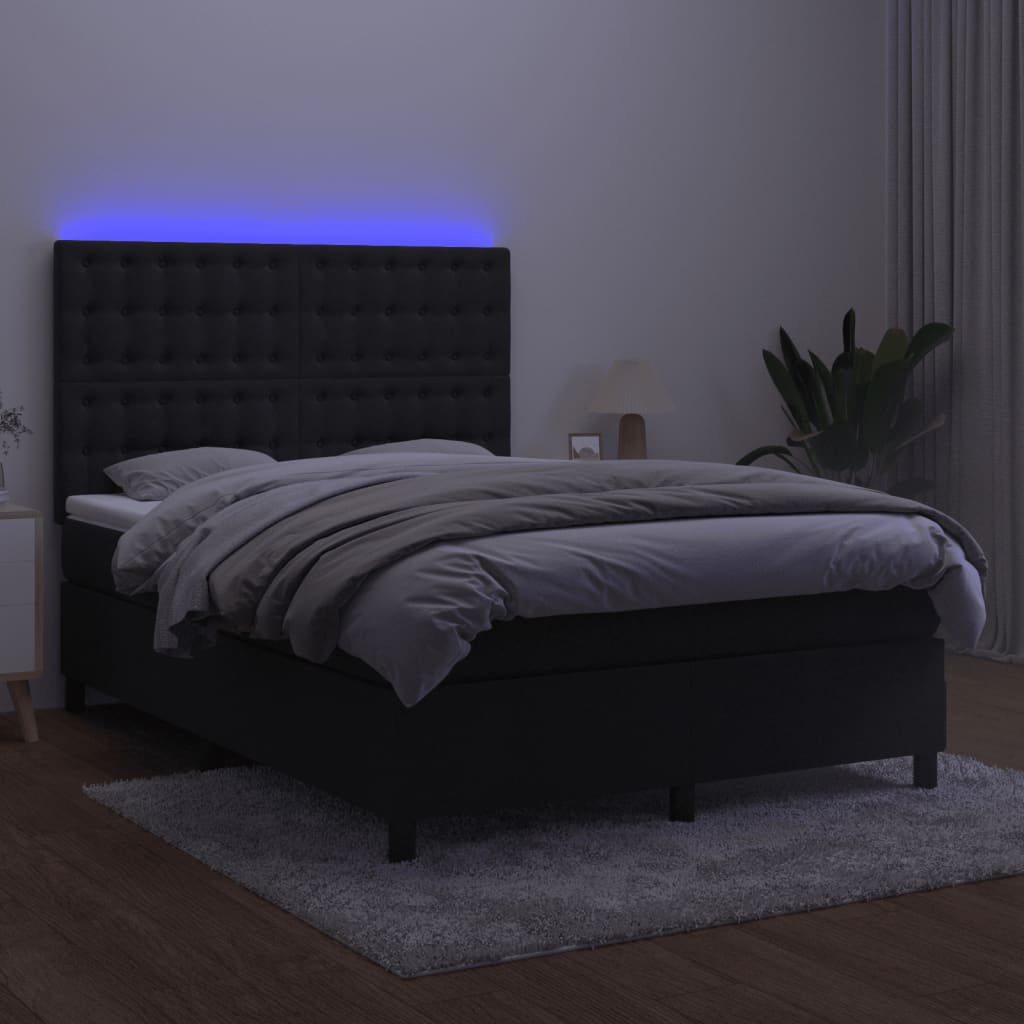 vidaXL Κρεβάτι Boxspring με Στρώμα & LED Μαύρο 140x200 εκ. Βελούδινο