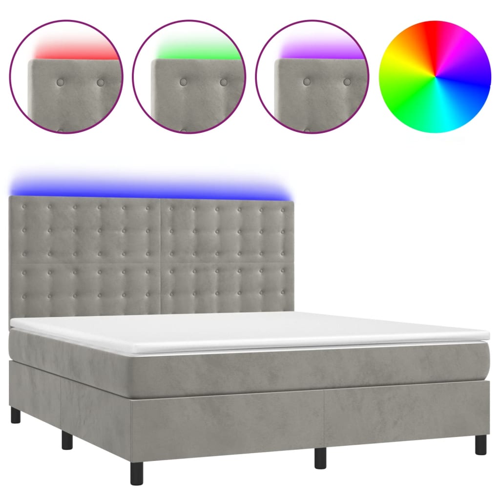 vidaXL Κρεβάτι Boxspring με Στρώμα & LED Αν.Γκρι 160x200 εκ. Βελούδινο