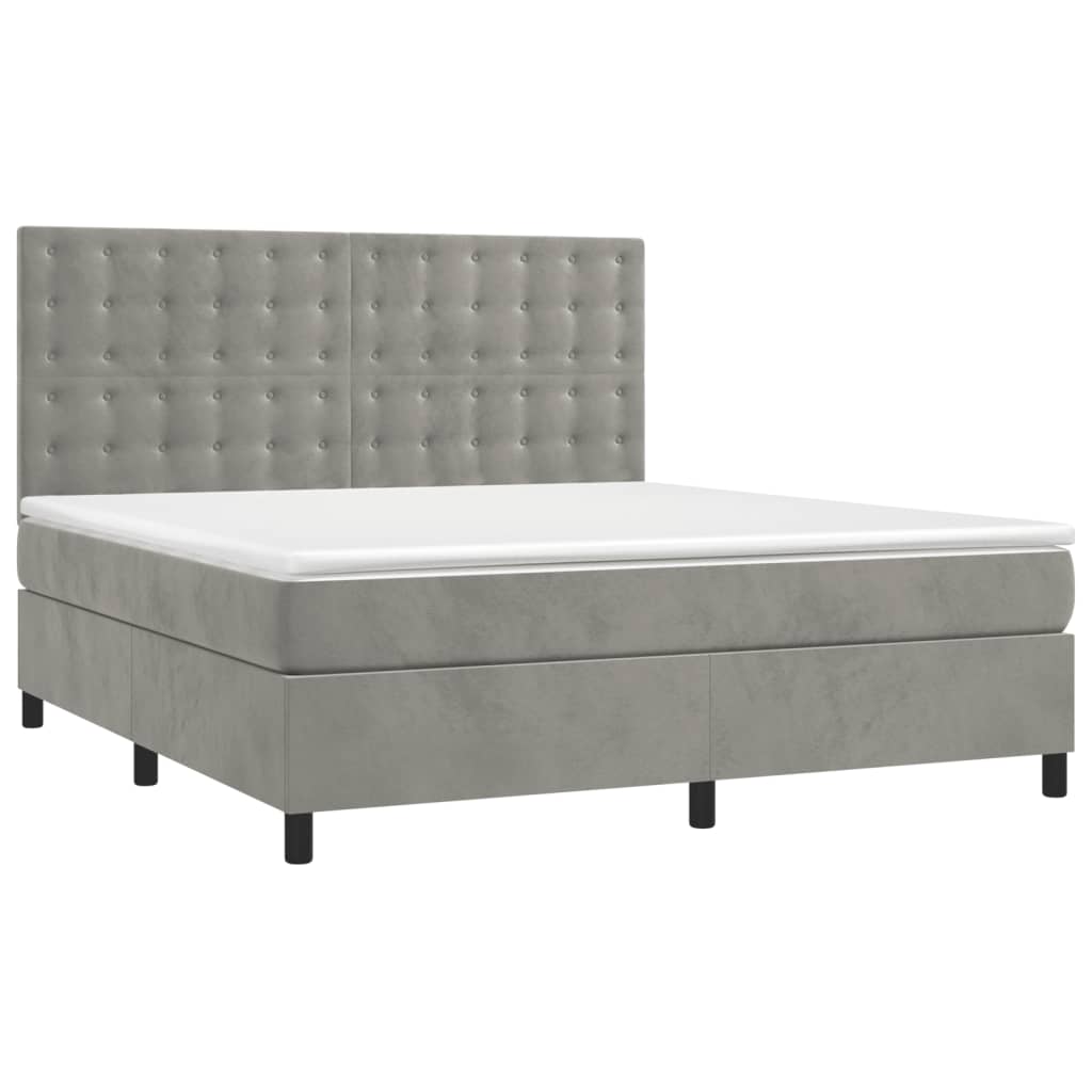vidaXL Κρεβάτι Boxspring με Στρώμα & LED Αν.Γκρι 160x200 εκ. Βελούδινο