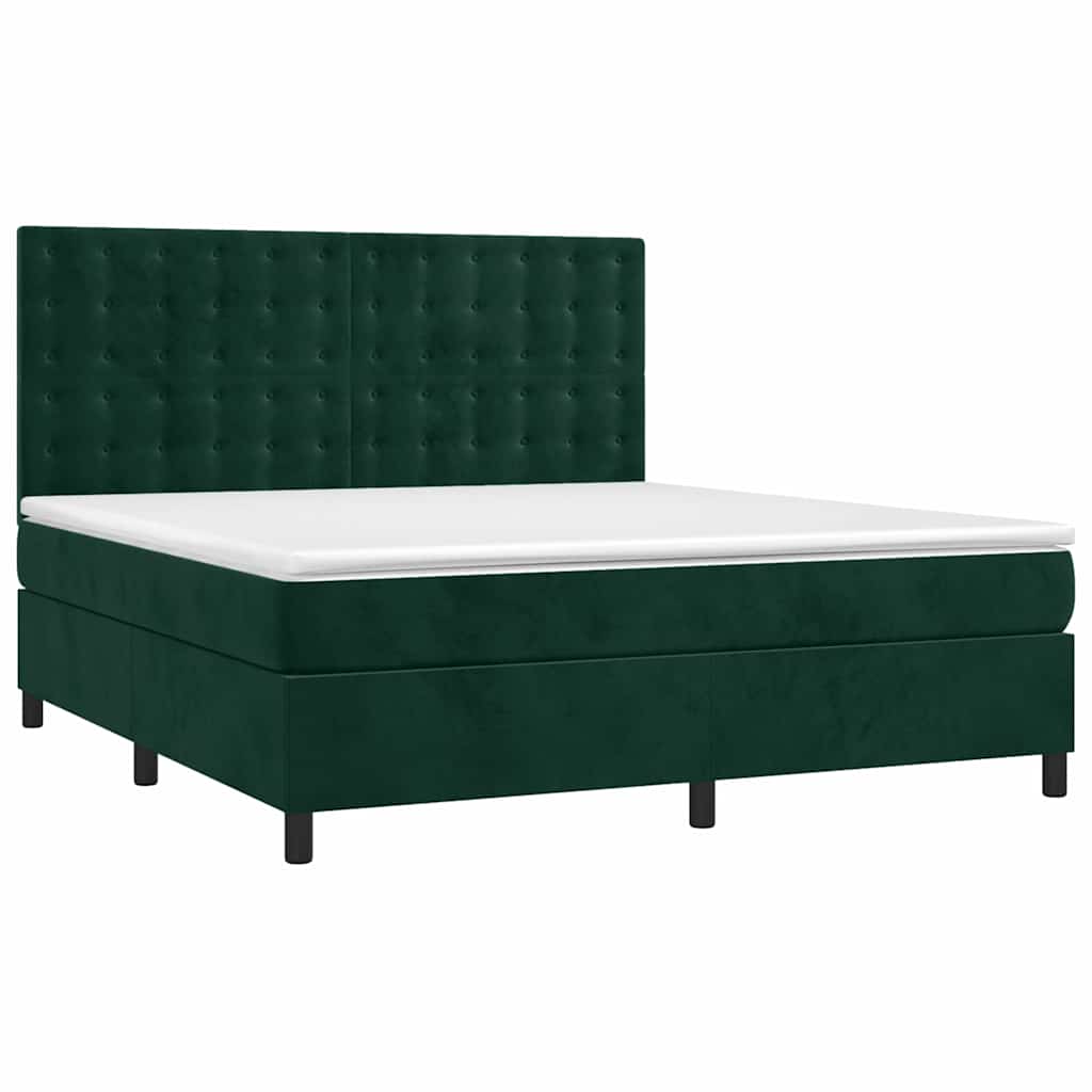 vidaXL Κρεβάτι Boxspring με Στρώμα & LED Σκ. Πράσινο 160x200εκ Βελούδο
