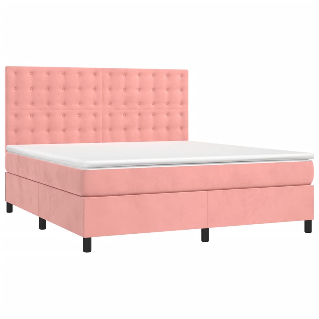 vidaXL Κρεβάτι Boxspring με Στρώμα & LED Ροζ 160x200 εκ. Βελούδινο