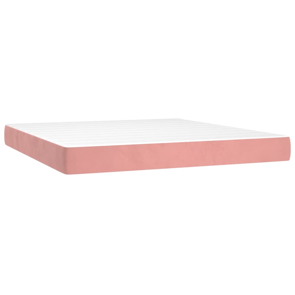 vidaXL Κρεβάτι Boxspring με Στρώμα & LED Ροζ 160x200 εκ. Βελούδινο