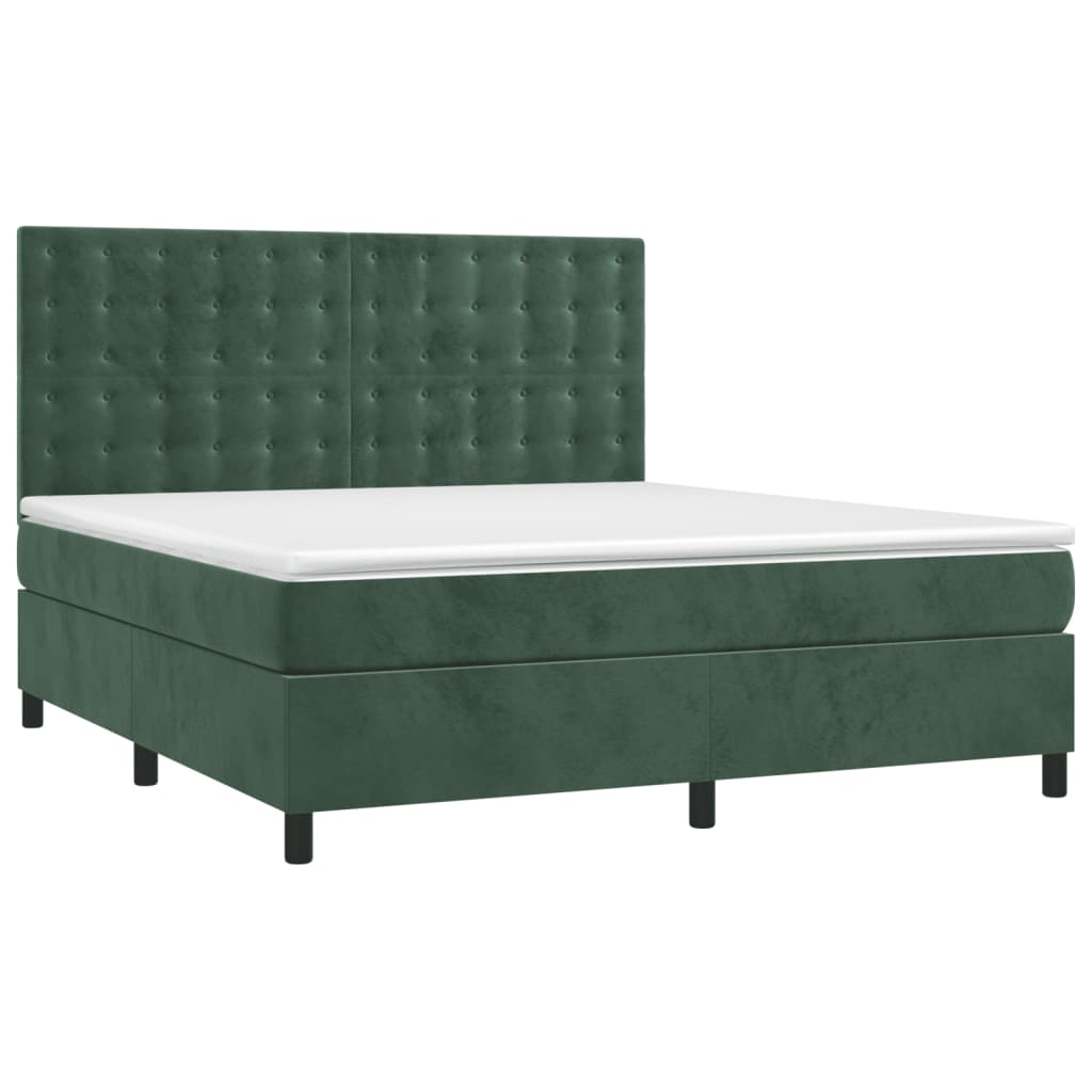 vidaXL Κρεβάτι Boxspring με Στρώμα & LED Σκ. Πράσινο 180x200εκ Βελούδο