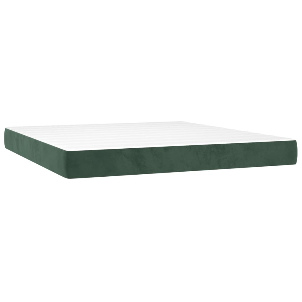 vidaXL Κρεβάτι Boxspring με Στρώμα & LED Σκ. Πράσινο 180x200εκ Βελούδο