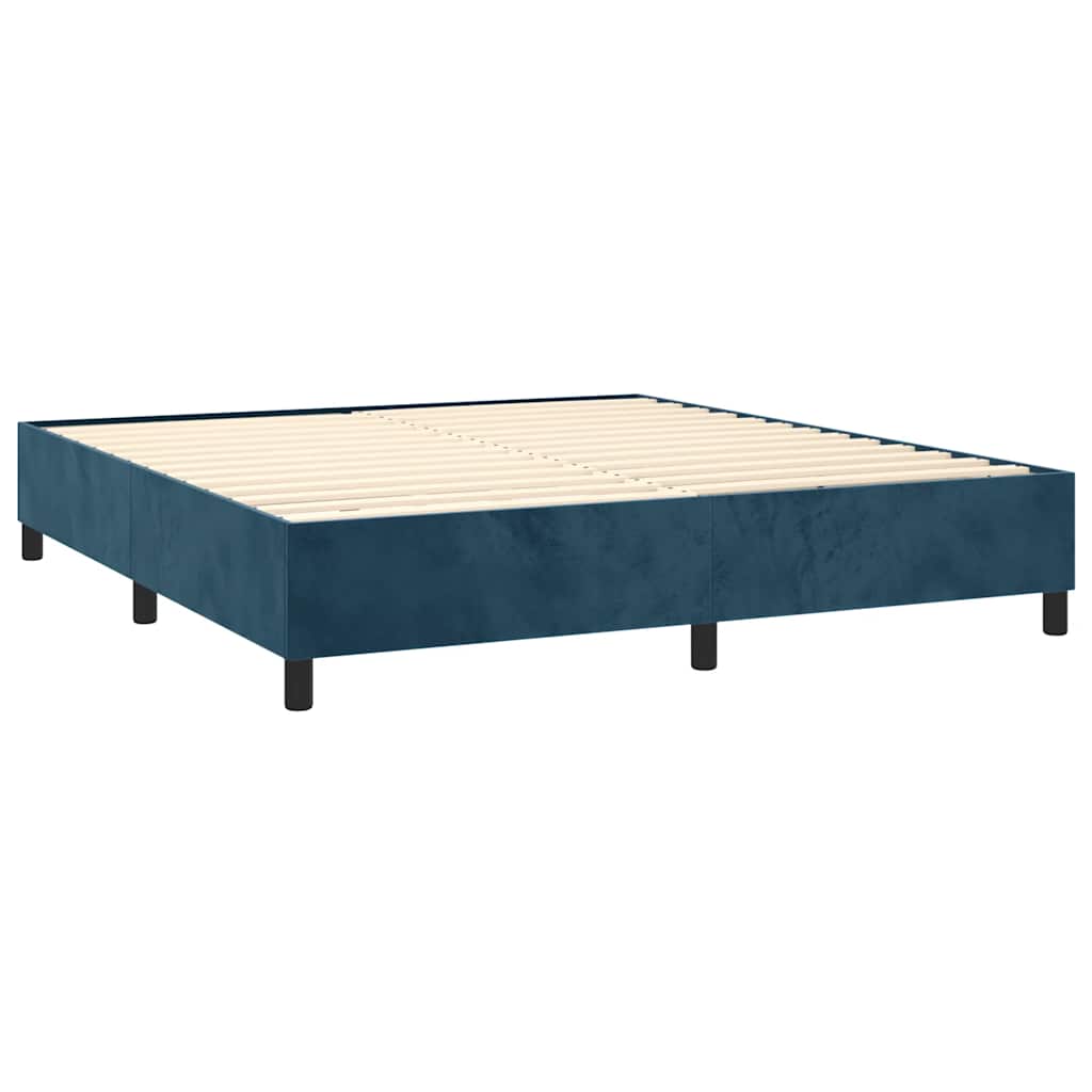 vidaXL Κρεβάτι Boxspring με Στρώμα & LED Σκ. Μπλε 180x200εκ. Βελούδινο