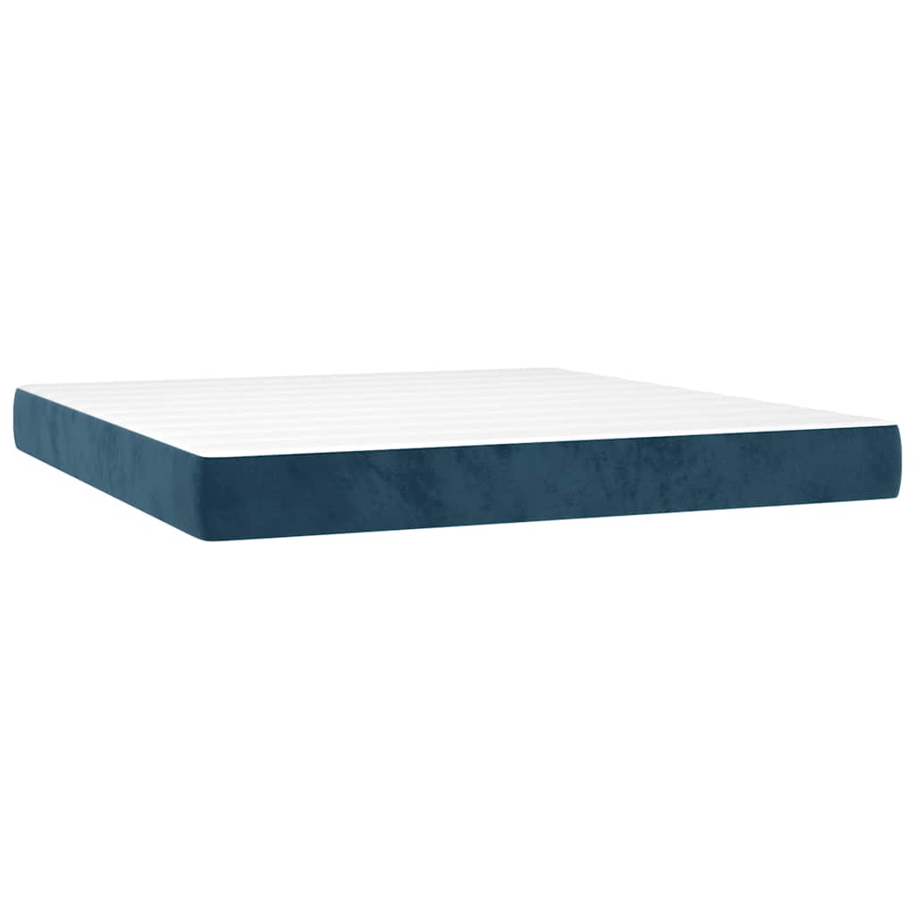 vidaXL Κρεβάτι Boxspring με Στρώμα & LED Σκ. Μπλε 180x200εκ. Βελούδινο
