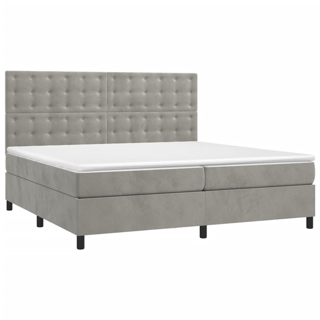 vidaXL Κρεβάτι Boxspring με Στρώμα & LED Αν.Γκρι 200x200 εκ. Βελούδινο