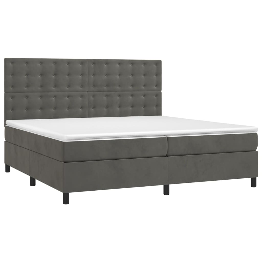 vidaXL Κρεβάτι Boxspring με Στρώμα & LED Σκ. Γκρι 200x200εκ. Βελούδινο