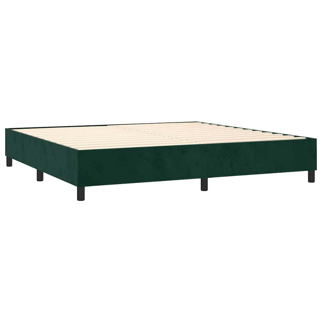 vidaXL Κρεβάτι Boxspring με Στρώμα & LED Σκ. Πράσινο 200x200εκ Βελούδο