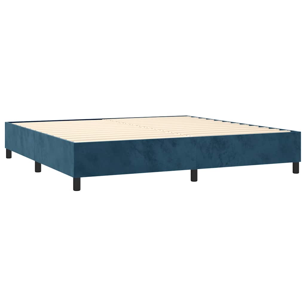 vidaXL Κρεβάτι Boxspring με Στρώμα & LED Σκ. Μπλε 200x200εκ. Βελούδινο