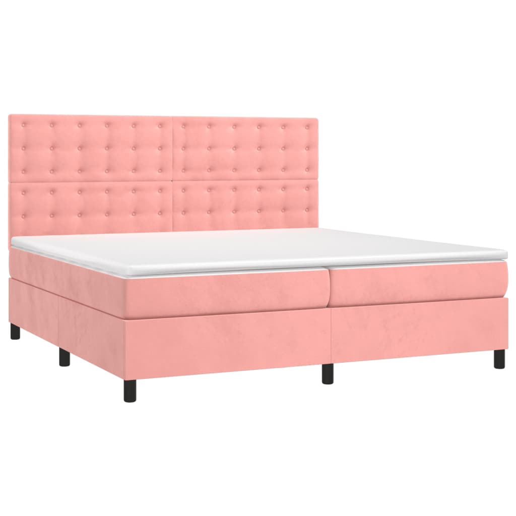 vidaXL Κρεβάτι Boxspring με Στρώμα & LED Ροζ 200x200 εκ. Βελούδινο