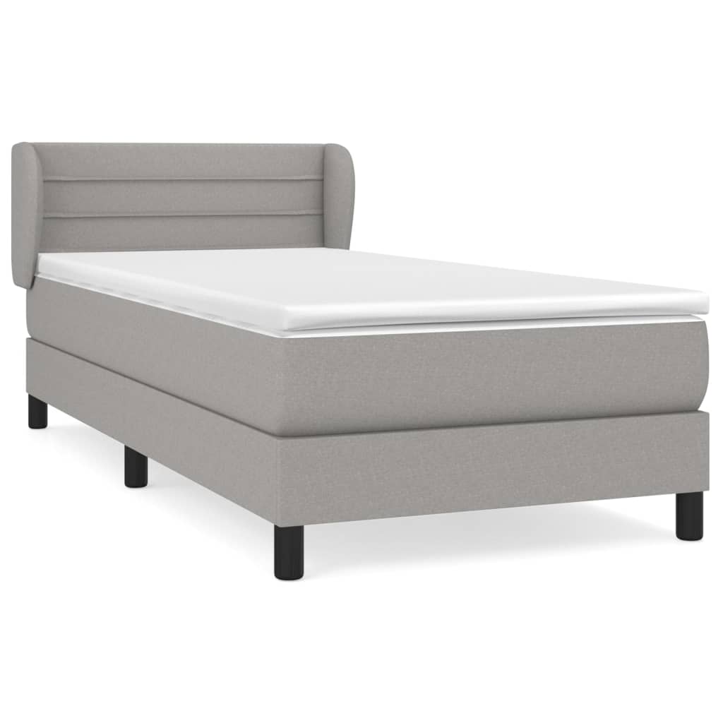 vidaXL Κρεβάτι Boxspring με Στρώμα Ανοιχτό Γκρι 90x200 εκ. Υφασμάτινο