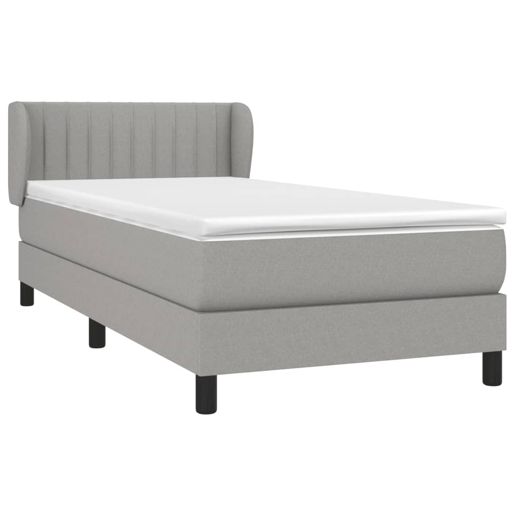 vidaXL Κρεβάτι Boxspring με Στρώμα Ανοιχτό Γκρι 90x190 εκ. Υφασμάτινο