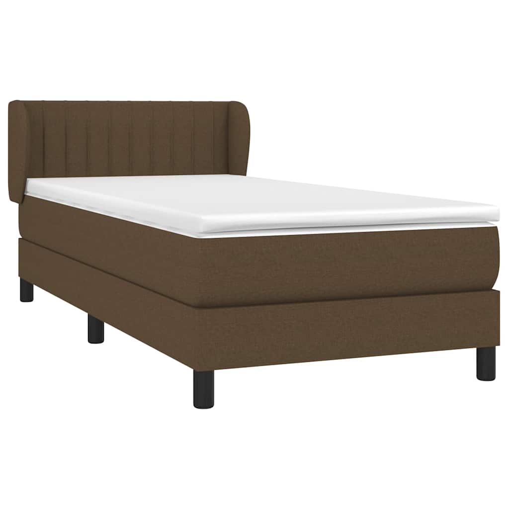 vidaXL Κρεβάτι Boxspring με Στρώμα Σκούρο Καφέ 90x190 εκ. Υφασμάτινο