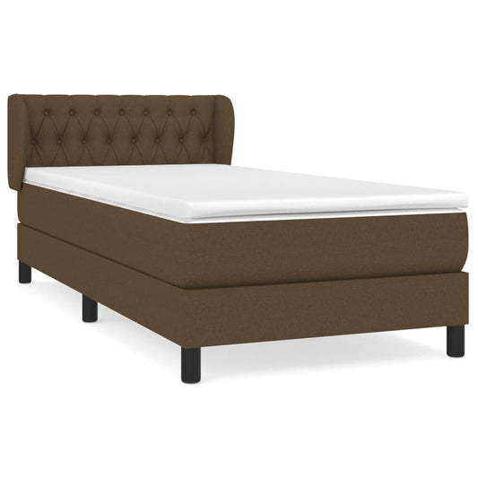 vidaXL Κρεβάτι Boxspring με Στρώμα Σκούρο Καφέ 90x190 εκ. Υφασμάτινο
