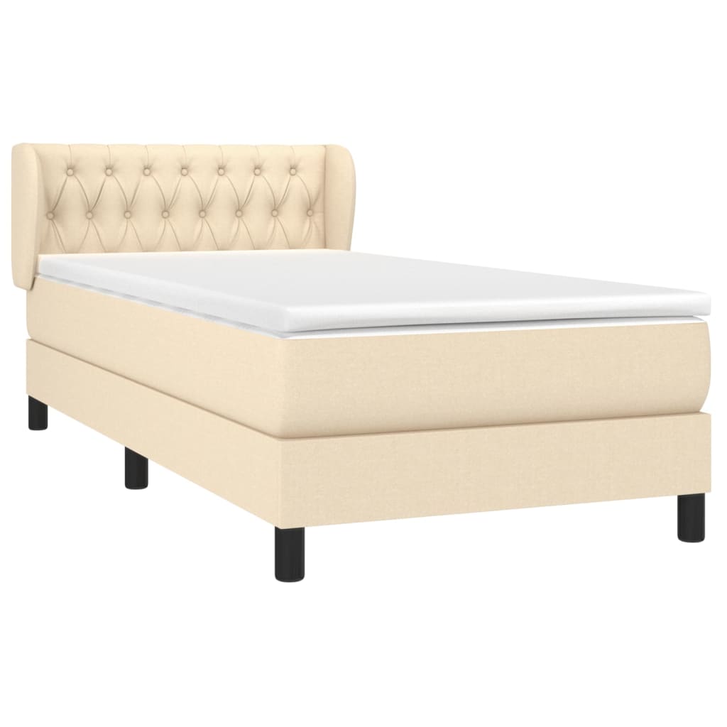vidaXL Κρεβάτι Boxspring με Στρώμα Κρεμ 90x190 εκ.Υφασμάτινο
