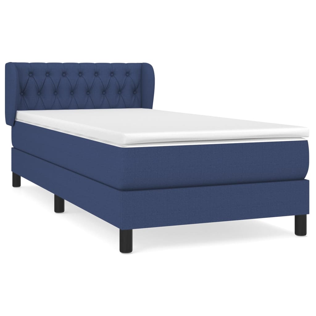 vidaXL Κρεβάτι Boxspring με Στρώμα Μπλε 90x190 εκ.Υφασμάτινο