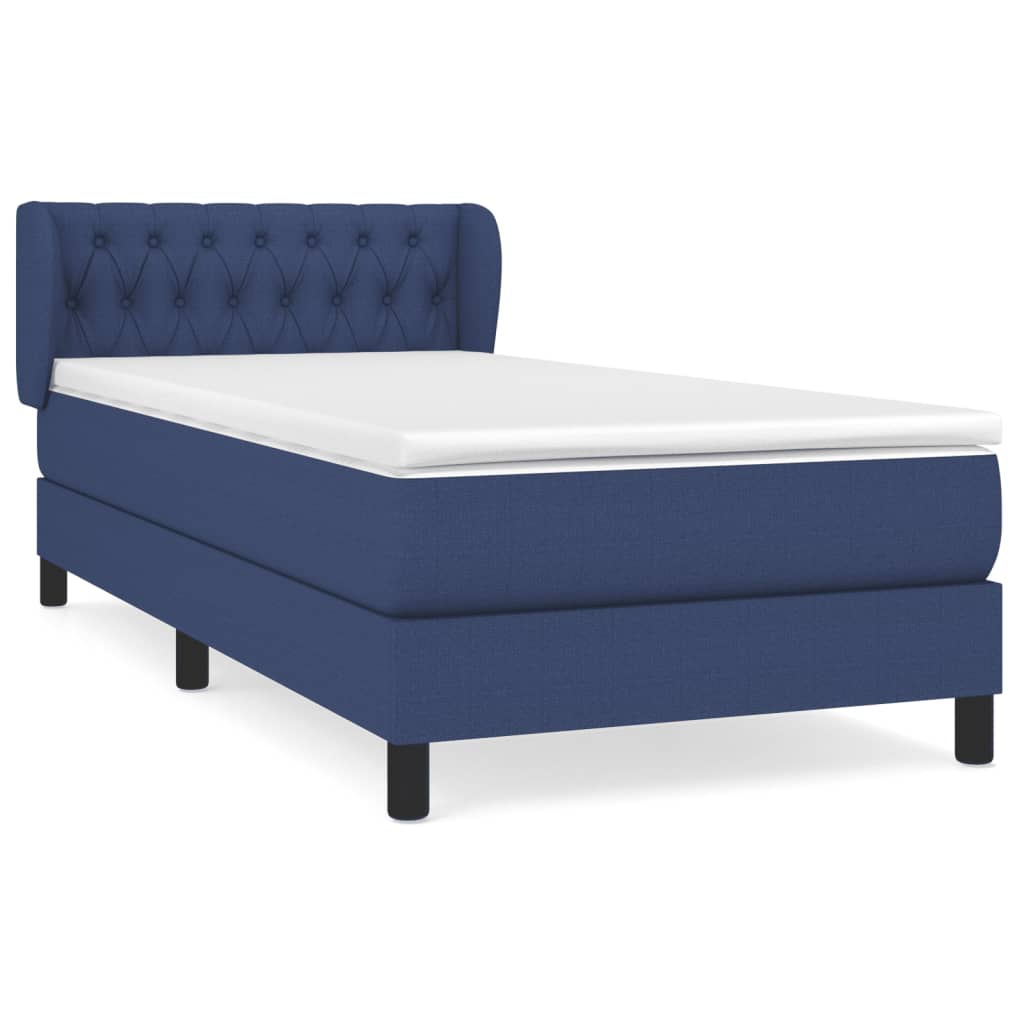vidaXL Κρεβάτι Boxspring με Στρώμα Μπλε 90x200 εκ.Υφασμάτινο