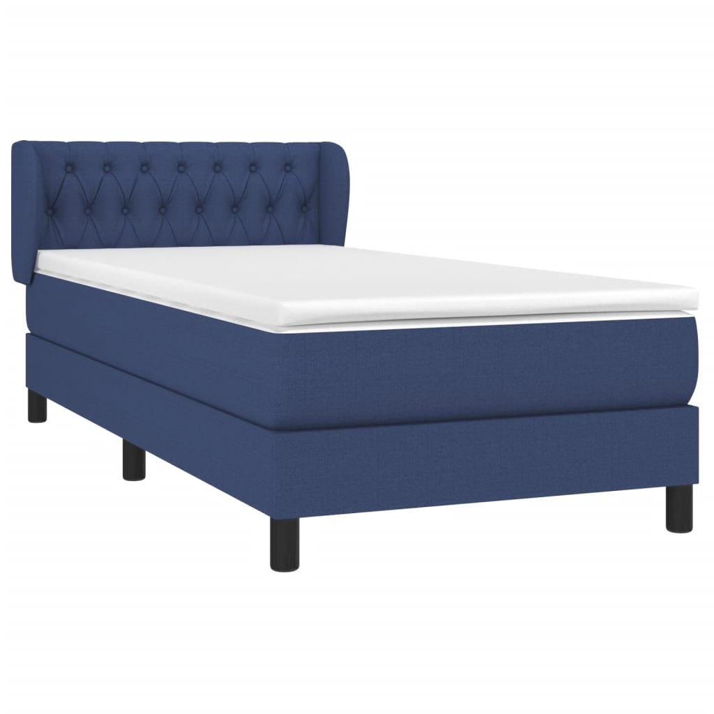 vidaXL Κρεβάτι Boxspring με Στρώμα Μπλε 90x200 εκ.Υφασμάτινο