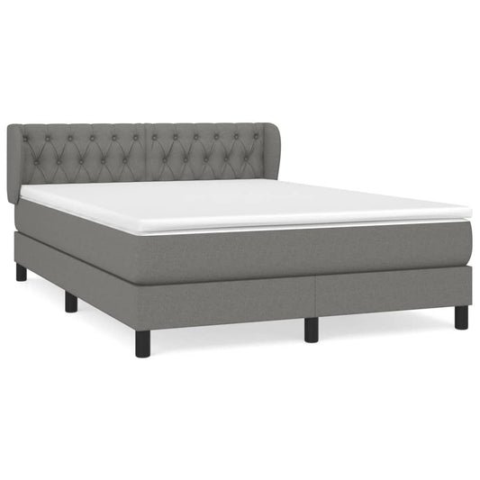 vidaXL Κρεβάτι Boxspring με Στρώμα Σκούρο Γκρι 140x190 εκ. Υφασμάτινο