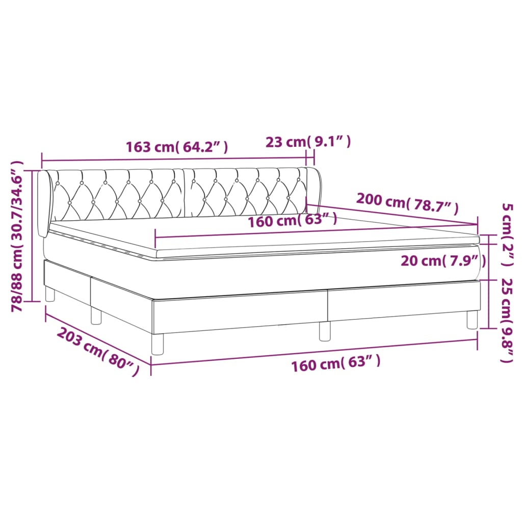 vidaXL Κρεβάτι Boxspring με Στρώμα Κρεμ 160x200 εκ. Υφασμάτινο