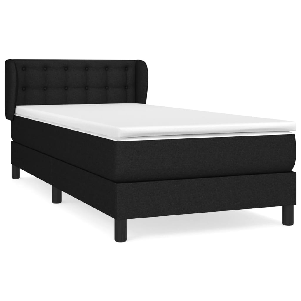 vidaXL Κρεβάτι Boxspring με Στρώμα Μαύρο 90x190 εκ.Υφασμάτινο