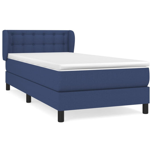 vidaXL Κρεβάτι Boxspring με Στρώμα Μπλε 90x200 εκ.Υφασμάτινο