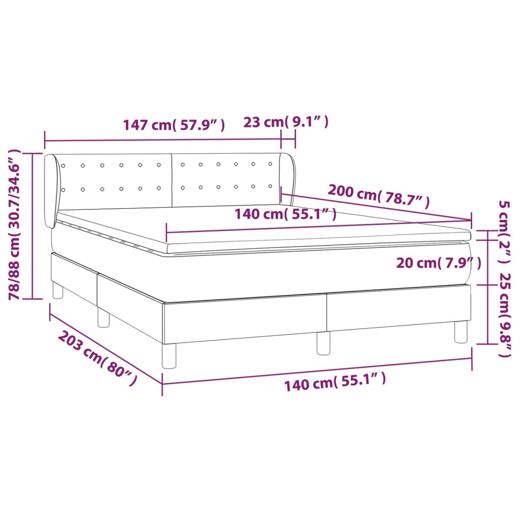 vidaXL Κρεβάτι Boxspring με Στρώμα Μαύρο 140x200 εκ. Υφασμάτινο