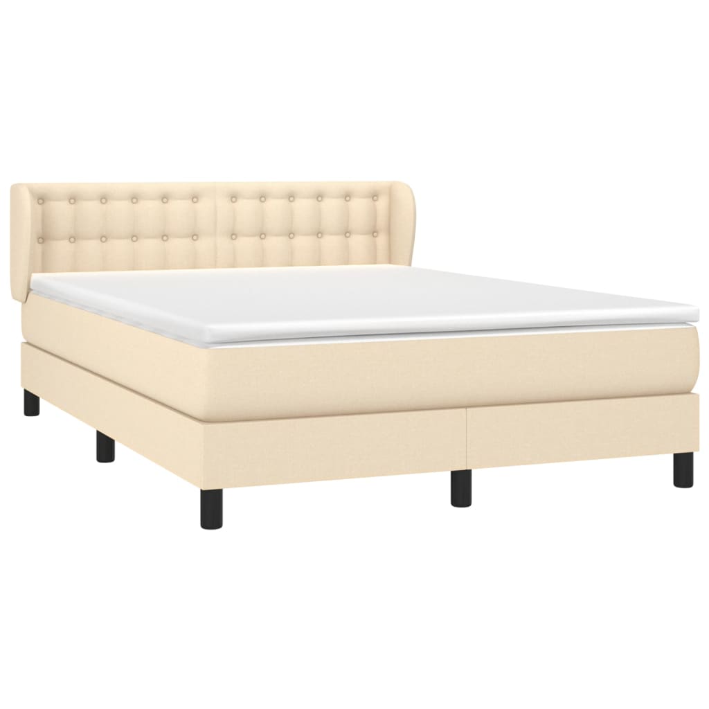 vidaXL Κρεβάτι Boxspring με Στρώμα Κρεμ 140x200 εκ. Υφασμάτινο